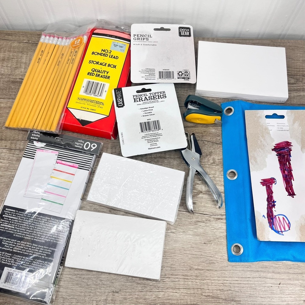 School Supply Lot, Nappco Pencils, 300 Index Cards, Pencil Case, Erasers Etc - Picture 10 of 12